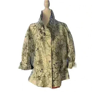 Lindi Woman’s White Black Velvet Floral Burnout Zip Up Jacket Size XL​